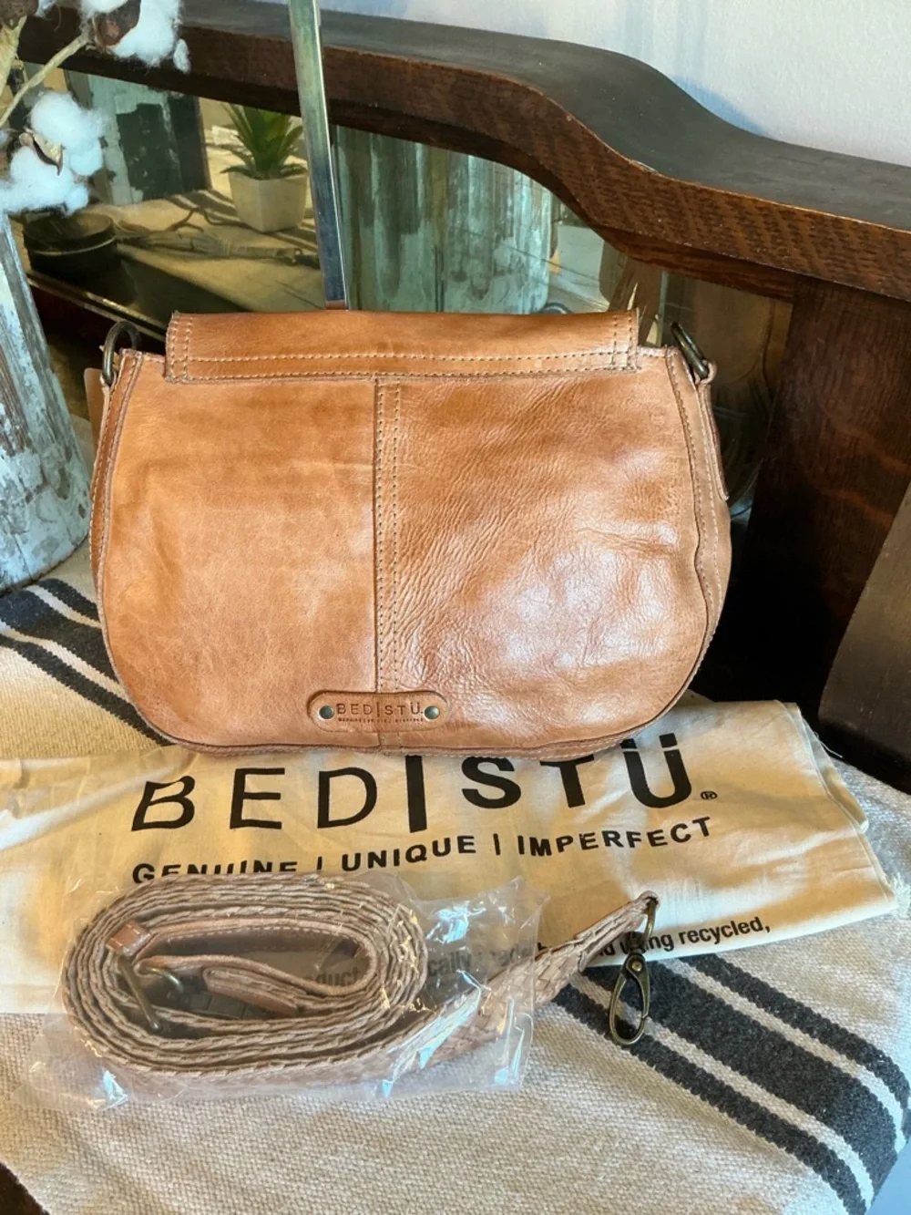 NWT Bed Stu Leather Eastend Fringe Crossbody Bag Tan Dip Dyed Retail $165